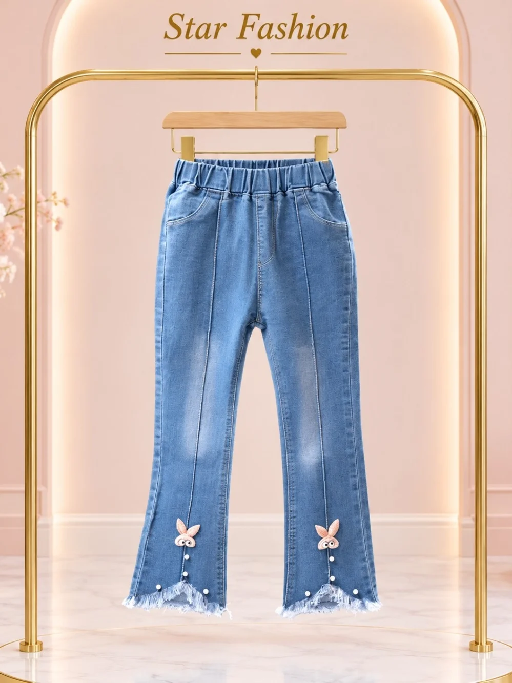Light Blue Embellished Wide Leg Jeans